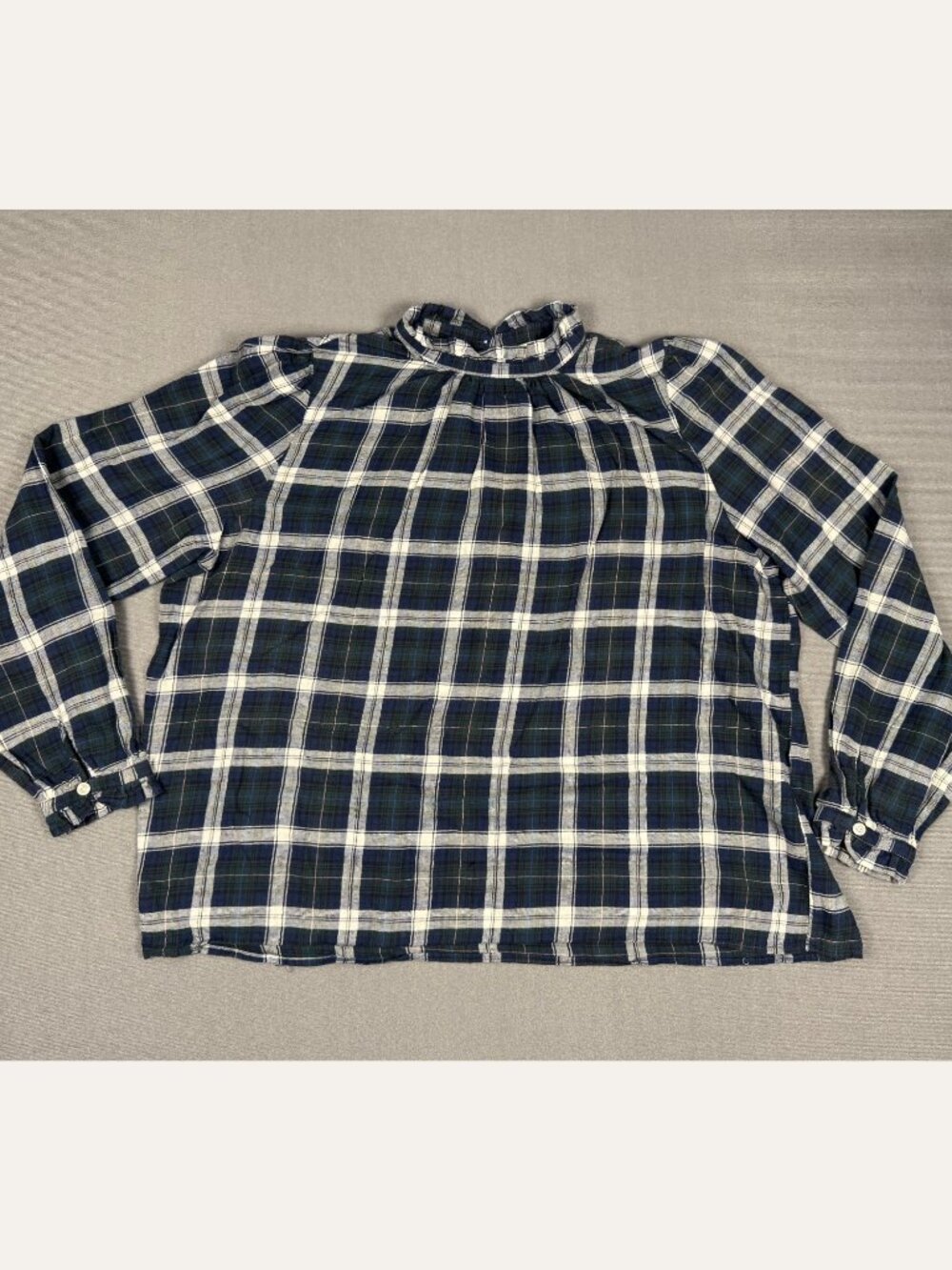 Birds of Paradis by Trovata Plaid Ruffle Neck Blouse Small Cotton Preppy
